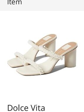 Dolce Vita Pearl-Trim Ivory Block Heel Sandals